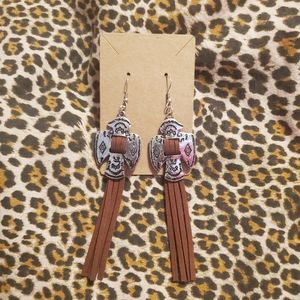 Thunderbird brown fringe earrings